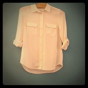 Ann Taylor Loft silver/beige button down blouse